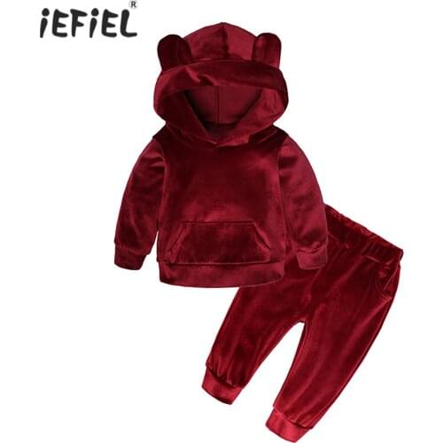 Baby Boys Girls Velvet Hooded Clothing Set Autumn Winter Toddler Children Sweatshirt Sweatpants Outfit Sets Kids Sport Tracksuit