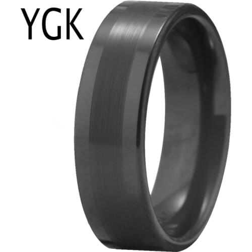 YGK Jewelry Matte Line Back Pipe Tungsten Ring Comfort Fit Design New Mens Classic Wedding Engagement Anniversary Lovers Ring