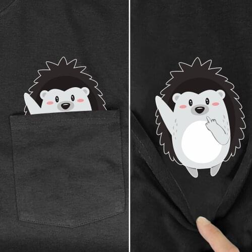 Funny T-Shirt Fashion Brand Summer Middle Hand Pocket Hedgehog T-shirt Mens for Women Shirts Hip Hop Tops Funny Cotton Tees