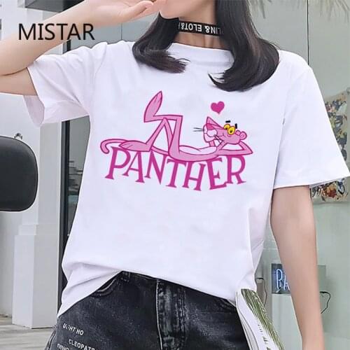 Pink Panther Printing funny t shirt women casual white tops cute cartoon t-shirt short sleeve graphic tee women clothes