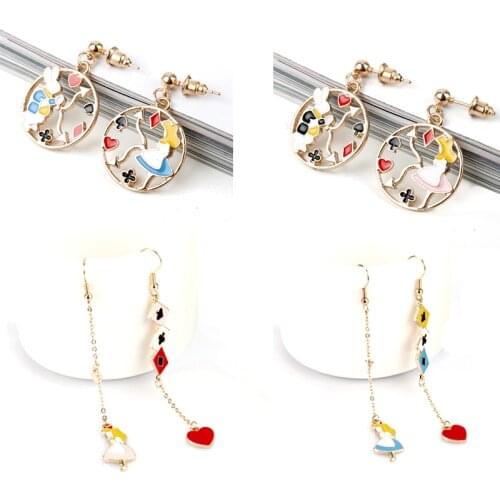 6 style Earrings for Women Alice/Rabbit Poker card Drop Earrings Fashion jewelry Ear Studs