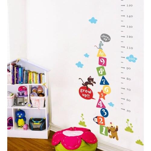 Animals 1-9 Number Grow Up Height Ruler Kidergarten Wall Stickers Kids Room Bedroom Home Decor DIY Murals Poster