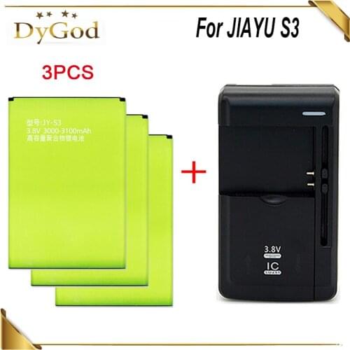 1LOT=1PC Charger+3PCS 3000-3100mAh For JIAYU S3 JY-S3 Battery Bateria Batterij Accumulator AKKU PIL