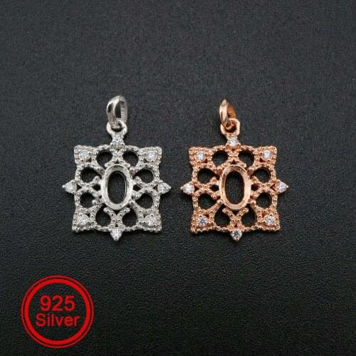 1Pcs 4x6MM Oval Prong Pendant Settings Vinatge Style Rose Gold Plated Solid 925 Sterling Silver Charm Bezel Tray 1421136