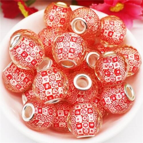 10Pcs 18mm Big Round Muranos 5mm Large Hole European Spacer Beads Charms Fit Snake Chain Pandora Bracelet Pendant Charm Necklace