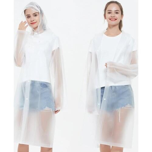 2021 EVA White Fashion adult waterproof long hooded raincoat outdoor hiking climbing fishing thickening