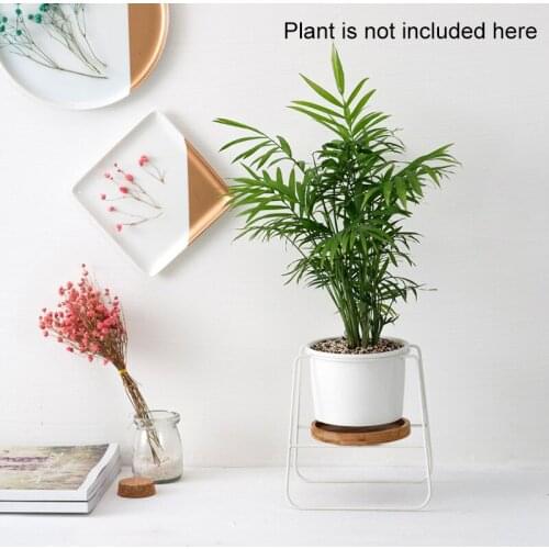 3pcs Set Minimalist Ceramic Succulents Flower Pots Bamboo Stand Iron Shelf