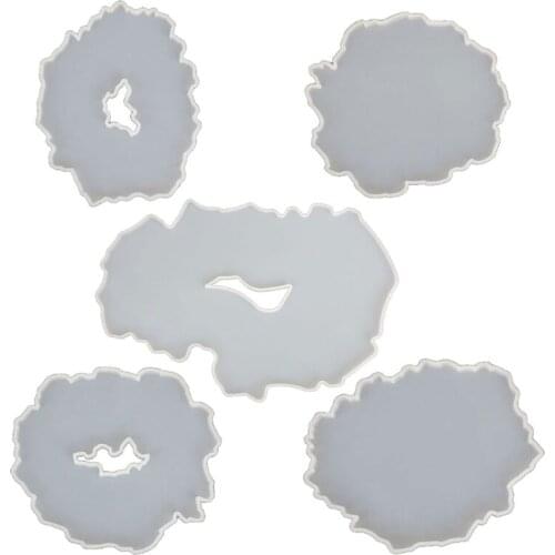 5Pc Large Irregular Resin Coaster Molds DIY Silicone Tray Fruit Tea Cup Mat Mold