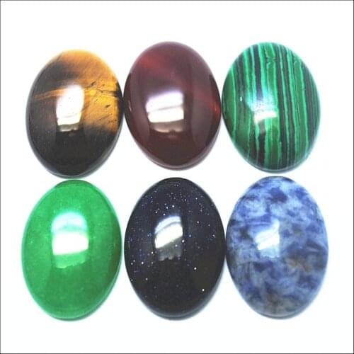 5PCS Wholesale Nature Gem Stone Cabochons Howlite Sodalite Tiger Eye Black Onyx Rose Quatz Oval Shape 18x25MM Amethyst Lapis Luz