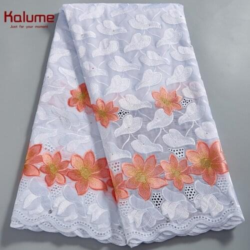 Kalume African Cotton Lace Fabric Swiss Voile 5 Yards High Quality Nigerian Cotton Lace Fabric For Sew Diy Dress Party H2577