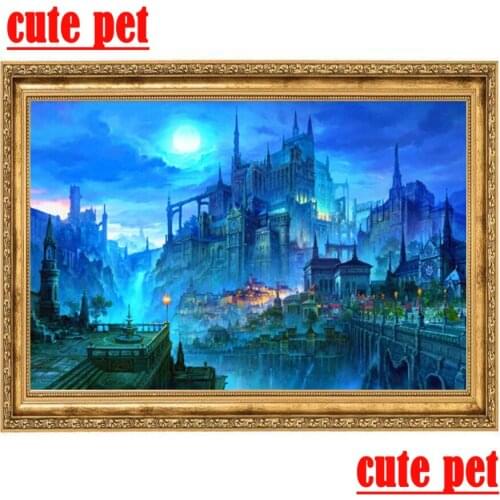 Cute pet DIY mosaic Castle night Diamond Embroidery 5d Full diamond painting Home Wall Decor Square round Diamond Mosaic Pattern