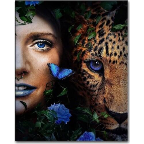 5D DIY Full Round Diamond Diamond Painting Beauty and Tiger Cross Stitch Kit Embroidery Craft Rhinestone Mosaic Art Wall Sticker