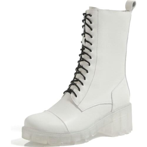 SKLFGXZY brand Womens boots Genuine leather Martin boots Fashion boots lace-up Womens shoes Size 34-43