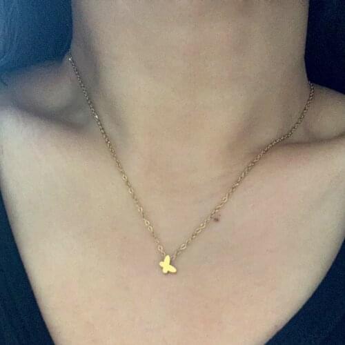 Simple Cute Small Butterfly Charm Clavicle Necklace Classic Mini Gold Color Stainless Steel Chain Choker Jewelry