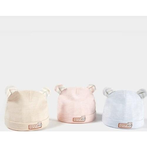 0-6 Months Baby Cotton Hat Cute Bear Ears Boys Girls Beanie Newborn Infant Solid Color Cap for Boys Girls Shower Gifts Clothing