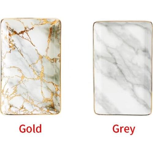 European Marble Trays Gold Inlay Porcelain Dessert Plate Steak Fruit Snack Food Plate DecorCeramic Jewelry Storage Tray Dinner