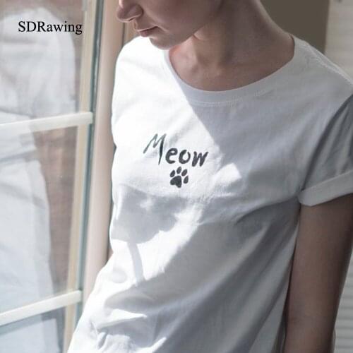 NEW Meow Cats Paw print cotton t shirt for women girl friend cat lover Graphic Tees Hipster Tumblr tops plus size drop ship