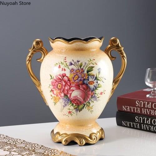 European Style Ceramic Dried Flower Vase Countertop Home Decoration Retro Decoration Creative Flower Arrangement Accessories