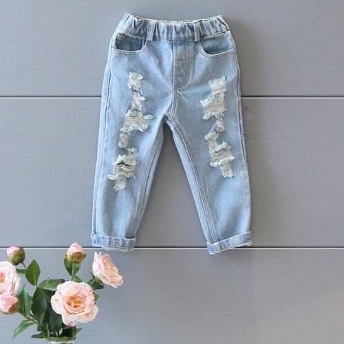 Hot sale newest 2016 cool Toddler baby boy/girls Leggings 2-7y kids Trousers light blue hole denim pants