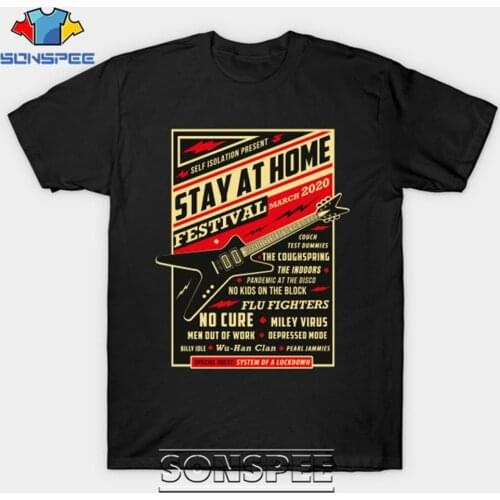 SONSPEE 2021 Quarantine Social Distancing Stay At Home Mens T Shirt Casual Hip Hop Cotton 3D Print Mens Black Tees Tops Shirts