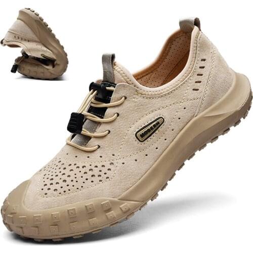 Handmade Mens Shoes Suede Leather Sneakers Men Casual Shoes Breathable Climbing Hiking Shoes Comfort Outdoor Shoes Man Foot Wear