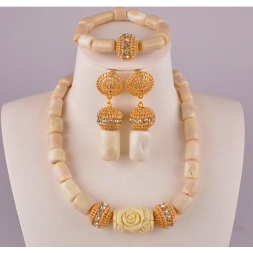 Newest nigerian wedding white coral set african coral beads jewelry set