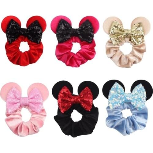 New Mickey Mouse Ears Hairband Velvet Hair Tie Solid Ring Velvet Ponytail Holder Hair Tie Girls Elastic Hair Tie