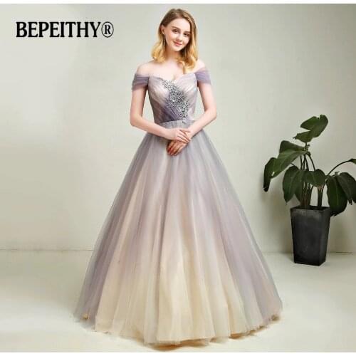 New Arrival Gray Gradient Tulle Long Evening Dress With Lace Vestidos De Festa 2020 Floor Length Vintage Prom Gowns 2020
