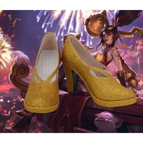 Shauna Vayne Shoes Cosplay LOL the Night Hunter Shauna Vayne Cosplay Shoes Golden Boots High Heel LOL Shoes Custom Made