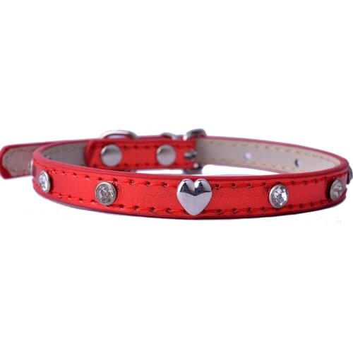 Diamante Rivets Studded Cat Collar Pu Leather Adjustable 8-11'' Pet Puppy Cat Necklace Red Pink Purple Colors