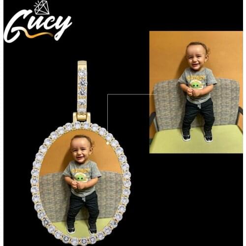GUCY Round Photo Custom Necklace&Pendant Medallions Copper Tennis Chain Gold Cubic Zircon Picture Necklace Mens Hip Hop Jewelry