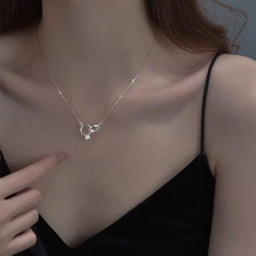 925 Sterling Silver Double Ring Pendant Necklace for Women Simple Clavicle Chain Wedding Necklace