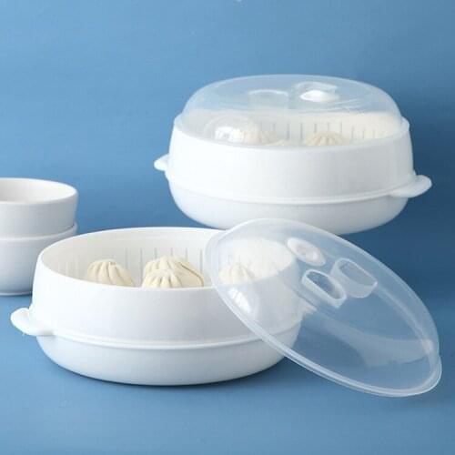 Microwave Steamer Multi-purpose Vessel Steamed Bun Steamed Bread Heating with Lid Dumplings Steam Box Rice Steamer Daily Use