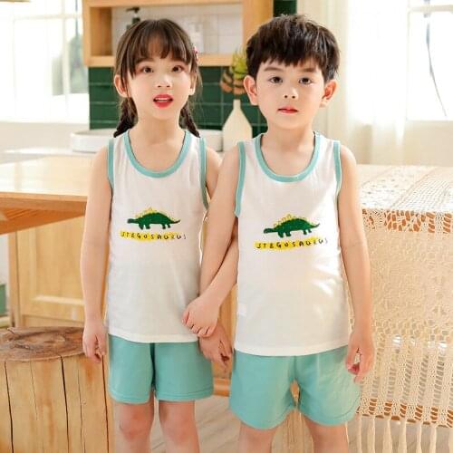 Summer Kids Boys Pajamas Sets Cotton Pyjamas Baby Girls Sleepwear Sleeveless Toddler Clothes Children Home Clothes Nightwear