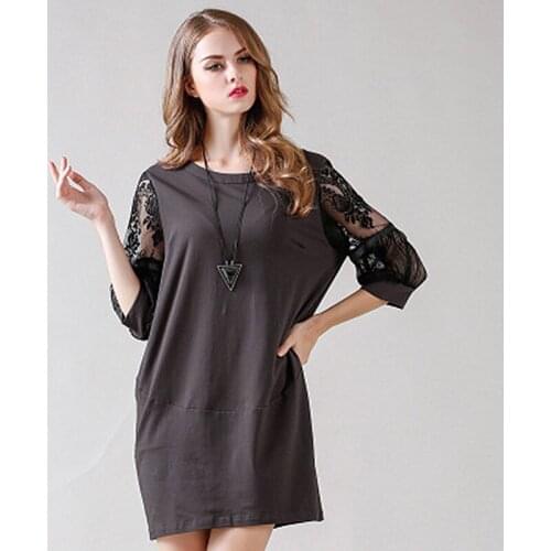 Straight Dress Summer 2019 Lantern Sleeve Womens Cotton Dress Slim Thin Large Size Womens Loose Breathable