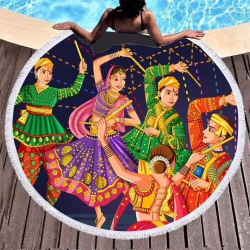 Retro Egyptian Woman Digital Print Quick Dry Beach Towel Microfiber Soft Round Personalized Ethnic Style Beach Towels