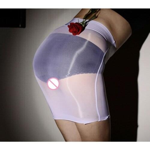 Sexy Women 70D Oil Shiny Skirt Gloosy OL MINI Skirt Sheer Tight Pencil Cute Skirt See Through Micro Mini Skirt Erotic Wear Women