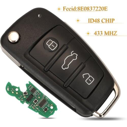 Kutery 3 Buttons Folding Remote Car Key Fob 433mhz ID48 Chip Fccid:8E0837220E For Audi A4 231G 2005