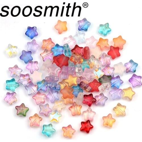Five-Pointed Star Glass Beads Colored Glaze Color Transparent Jewelry Accessories Handicraft Decoration Necklace Handmade DIY