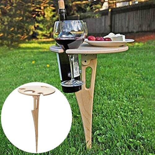 Outdoor Wine Table Foldable Portable Wooden Simple Installation Picnic Lawn Table Stand GQ