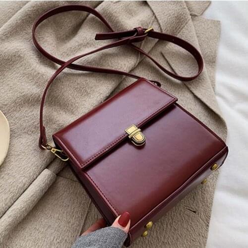 Vintage Fashion Female Square Bag 2021 New High Quality Leather Womens Designer Handbag Lock Shoulder Messenger Bag Travel bag