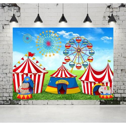 VinylBDS Circus Carnival Baby Shower Birthday Photography Backdrops Blue Sky White Clouds Photo Studio Background for Kids Party