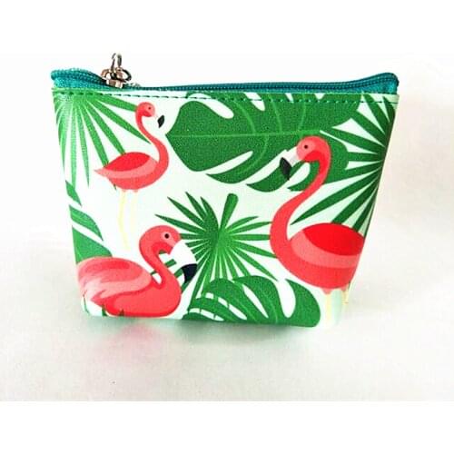 M209 Cute Bird Design Women Purses Cartoon Pattern Flamingo Graffiti Carry Small Change Coin Bag Key Ring Mini Cute Cloth Bag