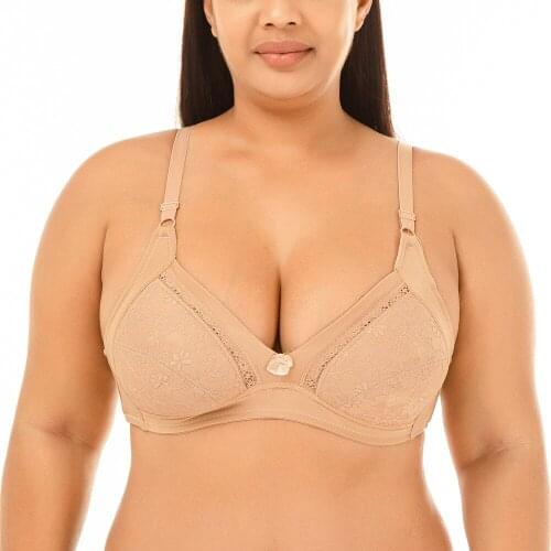 Womens Embroidered Breast collection brassiere Non-Padded Full Coverage Wirefree Plus Size Seamless Bra 85C 90C 95C 100C