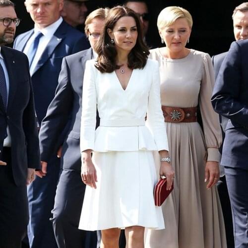 Kate Middleton Plus Size High Quality New Fashion Elegant Formal Office Lady Workplace Long Sleeve White Suit Dress