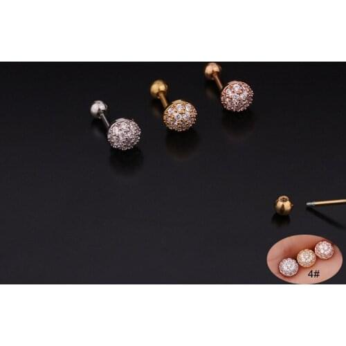 1 PCS Simple Micro Pave CZ Round Ear Piercing Screw Stud Earring Simple Gold Color Steel Ear Cartilage Helix Clip Cuff Jewelry