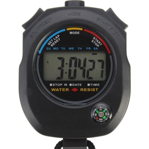 1pcs Waterproof Digital Professional Handheld LCD Chronograph Stopwatch Watch Timer Stop Sports With String Handheld G1W8