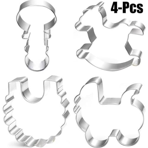 4pcs Carousel Cookie Cutter Baby Car Cake Molds Stainless Steel Pastry Biscuit Baking Mold Fondant Cake Decorating Tools
