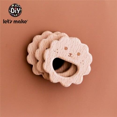 Lets Make 5pcs Baby Wooden Teether Round Smiling Sun Beech Wood High Quality Bpa Free Baby Teether Toys