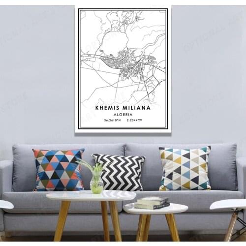 Abstract Line Map KHEMIS NILIANA Modern Style Posters Fashion Canvas Paintings City Prints Home Interior Decoration